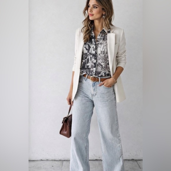 50’s Actors Vintage Print Button Down Shirt Black White Movie Stars Grease L